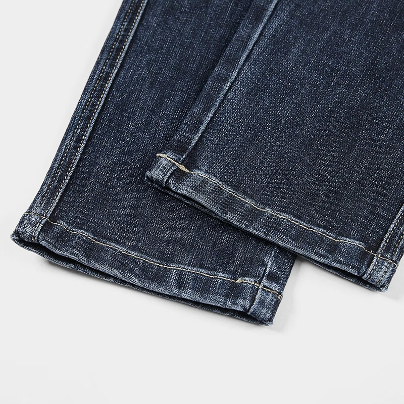 HLA海澜之家旗下黑鲸腰间抽绳牛仔裤2025年秋季窄脚男士牛仔长裤