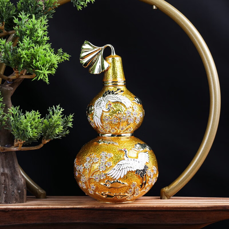 创意家居摆件珐琅彩仙鹤葫芦生日礼物送领导送长辈可收藏 金色