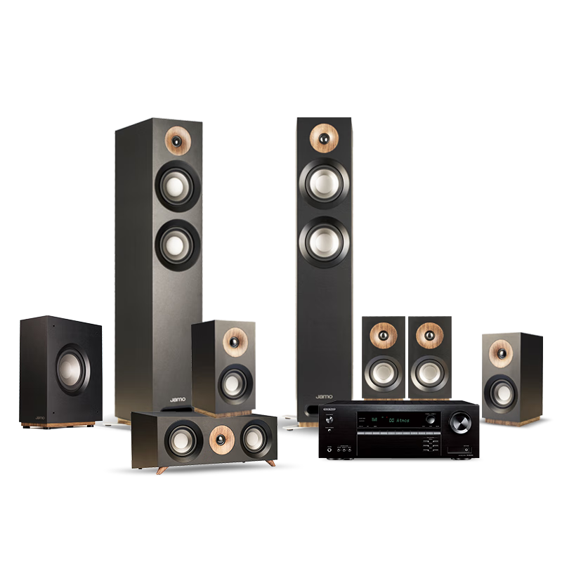 尊寶(JAMO)S807音響+安橋SR494功放機(jī)7.1家庭影院落地主音箱家用電視影院套裝環(huán)繞音箱8英寸有源低音炮黑色