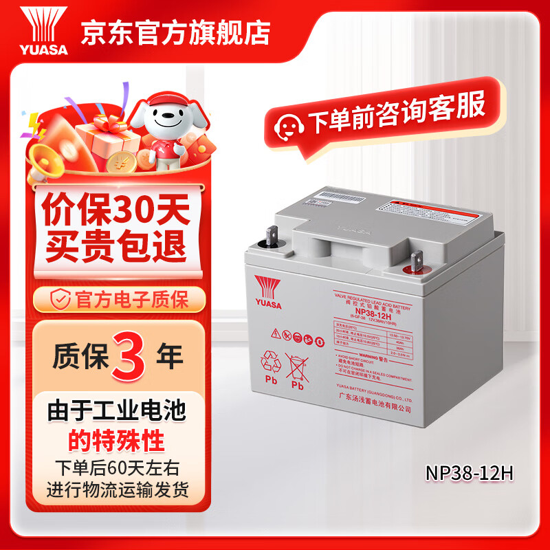 汤浅YUASA铅酸免维护蓄电池 NP系列 12V UPS电源专用门禁用报警主 NP38-12H