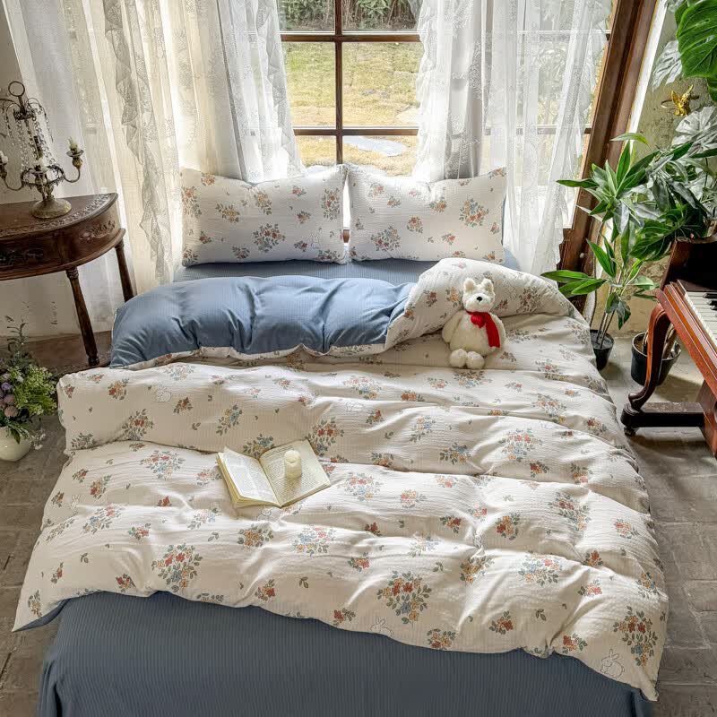 多兰诗（Duolanshi）A类小清新有氧提花四件套亲肤透气宿舍单双人春夏四件套 花田梦 1.8米 床单款 被套200*230 四件套