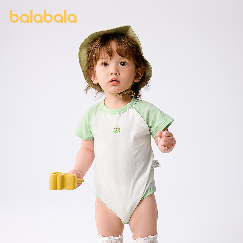 巴拉巴拉新生儿衣服宝宝包屁衣三角衣2025新款两件装全棉夏装舒适 绿色调202同色不同款2件装 90cm