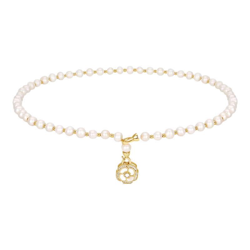 Jay山茶花珍珠項(xiàng)鏈貝殼吊墜女鎖骨毛衣鏈送媽媽三八婦女節(jié)禮物 淡水珍珠+貝母