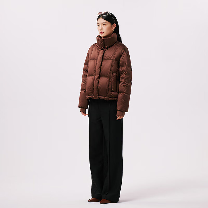 千仞岗冬季女士复古短款立领羽绒服宽松保暖外套 芥末咖 XL (170)
