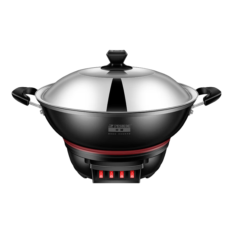 半球（PESKOE） 电蒸锅多功能电热锅家庭电炒锅电锅铸铁锅身不锈钢蒸笼 多用途锅电炒锅多功能炒锅 5L 铸铁电炒锅32CM(适用3~5人）