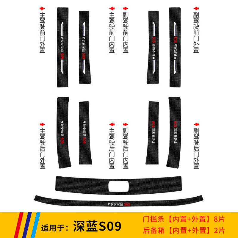鼎祥达源汽车门槛条汽车装饰专用于长安深蓝S09汽车踏板后备箱保护贴 深蓝S09专用 【车门槛+后备箱】全车10条