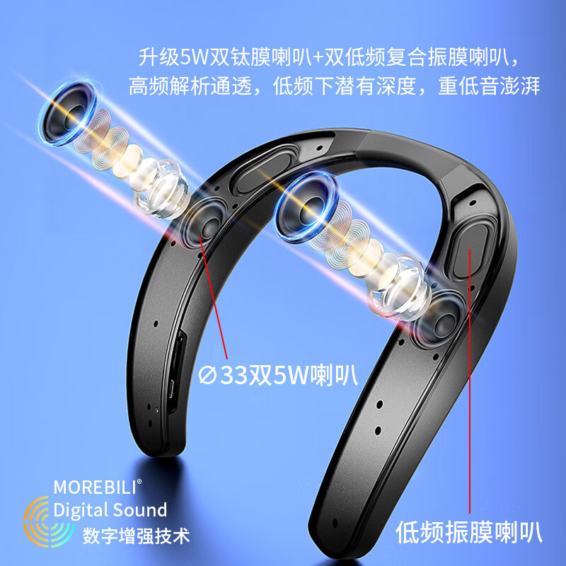 万笛【2025芯升级】挂脖式无线蓝牙音箱重低音炮立体声OWS开放式不入耳TF插卡头戴耳机音响超清通话 定制升级版-震撼HiFi立体声