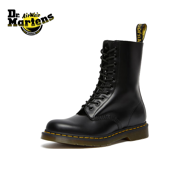 馬汀博士（DR.MARTENS）馬丁1490英倫男女春顯瘦機車(chē)靴光面皮黑色女中幫馬丁靴 黑色 36