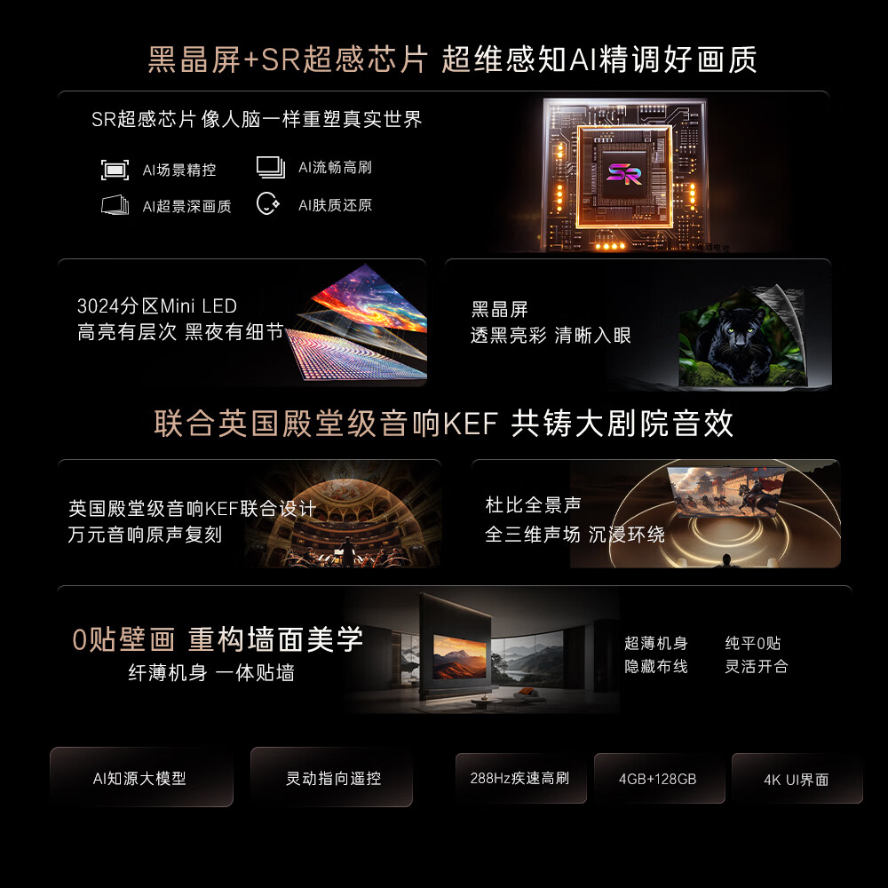 卡萨帝（Casarte）揽光壁画电视K85E8 Pro 85英寸 4K超高清纯平0贴壁纸艺术 3024分区MiniLED 灵动指向遥控 国家补贴 85英寸 【免费设计安装】