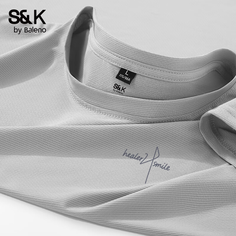 班尼路S&K系列凉感透气T恤男士夏季亲肤垂顺有型UPF50+高倍防晒圆领短袖 【凉感防晒】-银灰#PB随笔微笑 XL