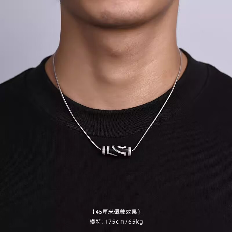 羅泰老銀匠穿珠針式項鏈925銀項鏈男女款銀鏈子鎖骨鏈配鏈蛇骨鏈 天珠配鏈45cm(送2個固定珠)_不含