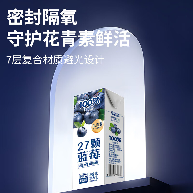 顺有轻简时刻27颗蓝莓100%蓝莓汁酸甜解腻液体花青素NFC蓝莓原浆 【清甜解腻蓝莓汁】248ml*10盒尝鲜