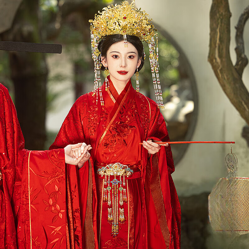 勤馳中式婚紗鳳冠霞帔漢服婚服宋制婚禮服新娘結(jié)婚嫁衣古裝慶余 歲靜好[原創(chuàng)女裝] 均碼 M