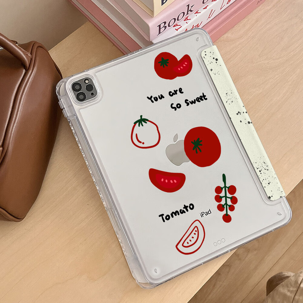 适用于ipad10代10.9平板保护套Y折9.7寸卡通10.2保护壳iPad11 202 BB459-【番茄】笔槽款 iPad5/6代-9.7寸