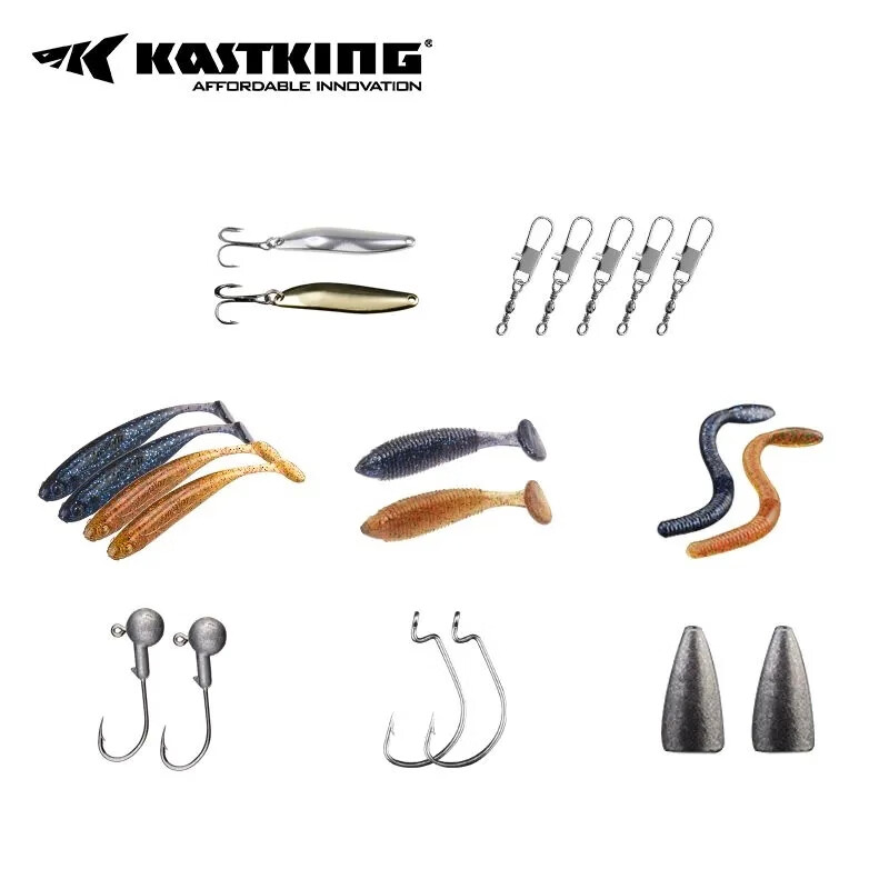 kastking【新品】卡斯丁路亞餌套裝擬餌淡水海水假餌硬餌亮片軟餌魚(yú)餌新手 狂擺+狂微套組