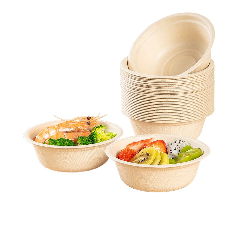 屋田家用一次性碗甘蔗紙漿飯盒可降解快餐外賣打包盒野餐露營(yíng)圓形餐盒 【小號(hào)原色】圓形不帶蓋350x50套