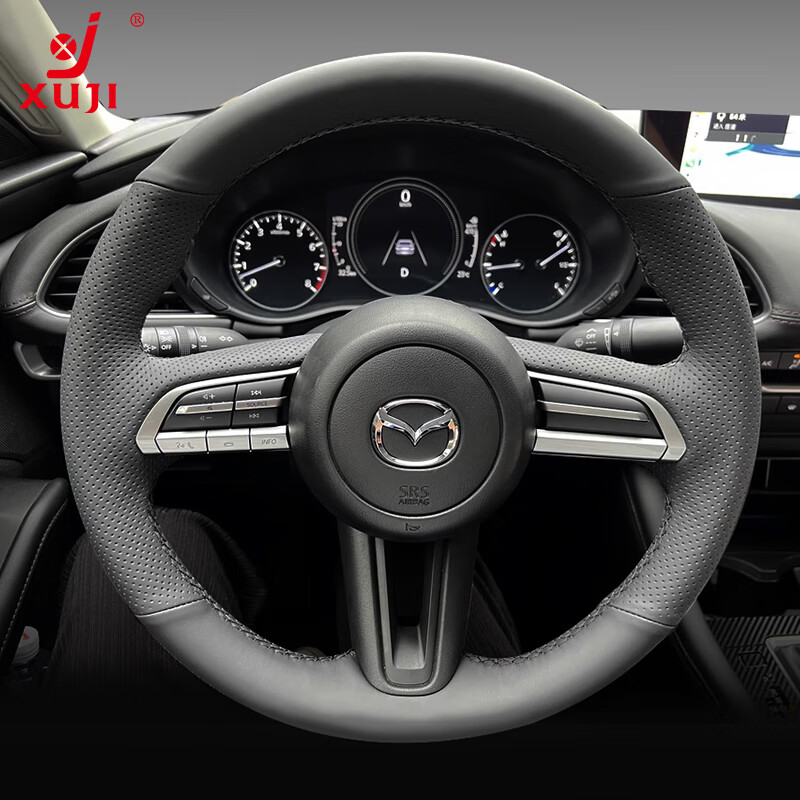 徐记方向盘套适用马自达3 昂克赛拉CX-4阿特兹CX-50 CX-8手缝真皮EZ-6 黑皮侧孔-黑线 马自达所有车型可购买