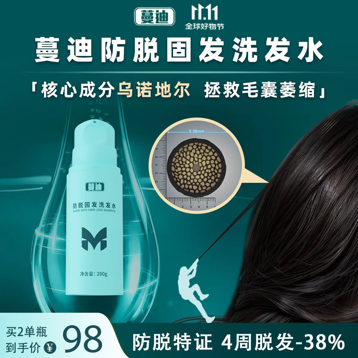 【专利A11组方】蔓迪防脱固发洗发水乌诺地尔(米诺地尔近似物)养发育发男女士洗头液露