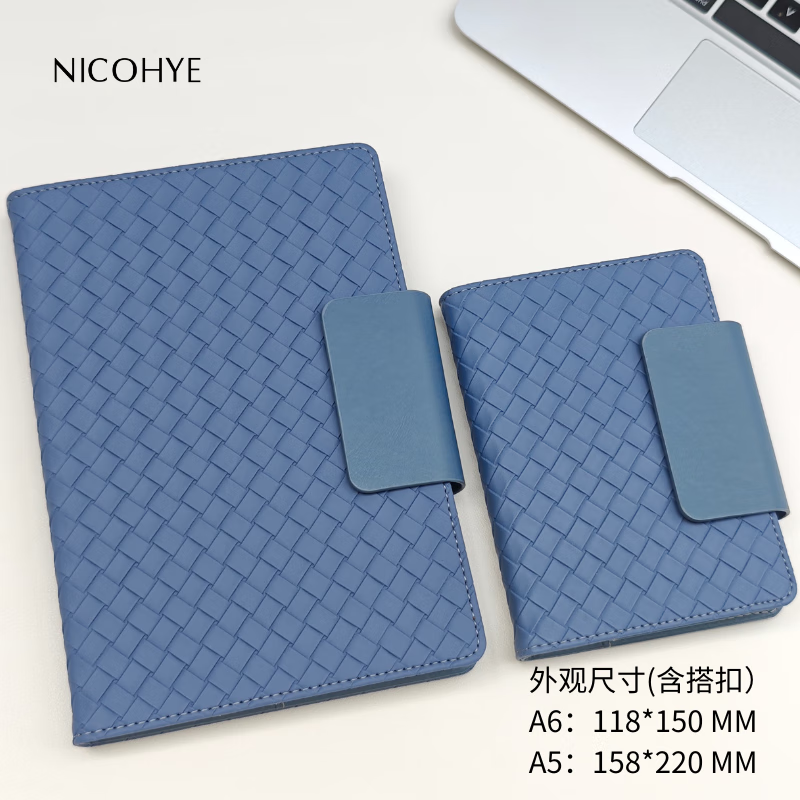 NICOHYE 高级简约a6a5横线笔记本本子带卡槽笔插 商务办公高档本子 伴手礼 企业定制 雾蓝-插袋本(a6) 横线内页
