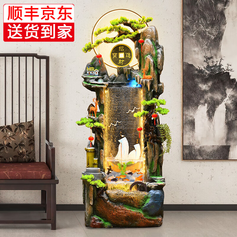 人文家居新中式魚缸客廳流水?dāng)[件循環(huán)水假山噴泉造景辦公室喬遷送禮物裝飾 一帆風(fēng)順小號