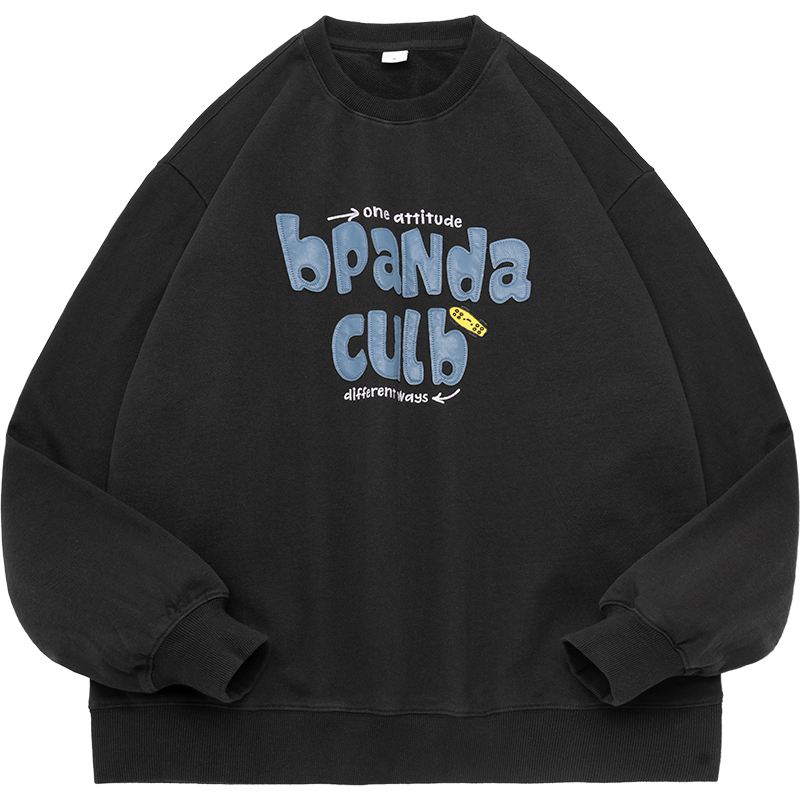 熊貓·本(ben.panda)圓領(lǐng)衛(wèi)衣男春季套頭寬松日系簡約潮牌情侶上衣 黑色 L