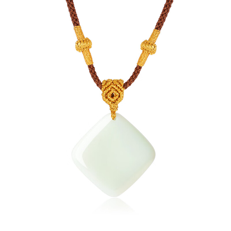 周大生和田玉平安无事牌吊坠白玉小方糖手编项链送女友生日礼物 无事牌和田玉 约20*20mm