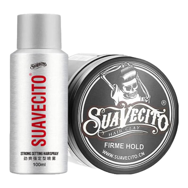 SUAVECITO骷髏頭發(fā)油發(fā)蠟男強力定型復古背頭油頭發(fā)泥啫喱膏發(fā)型油頭膏發(fā)膠 【造型套】啞光款113g+發(fā)膠100ml