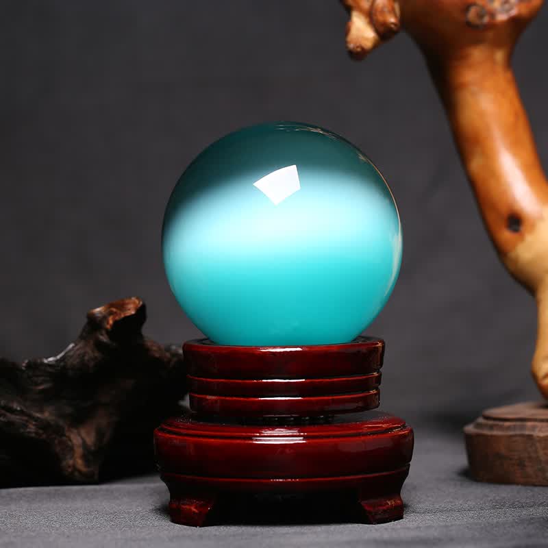晶蕊世家 合成蓝色猫眼石蓝猫眼球摆件人造水晶球居家办公饰品开业