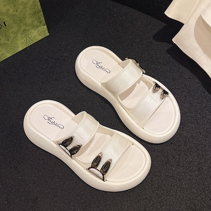 夏季兔子饰品女拖鞋厚底30CM时尚ins甜美外穿女拖鞋 白色 36-37【偏小一码】