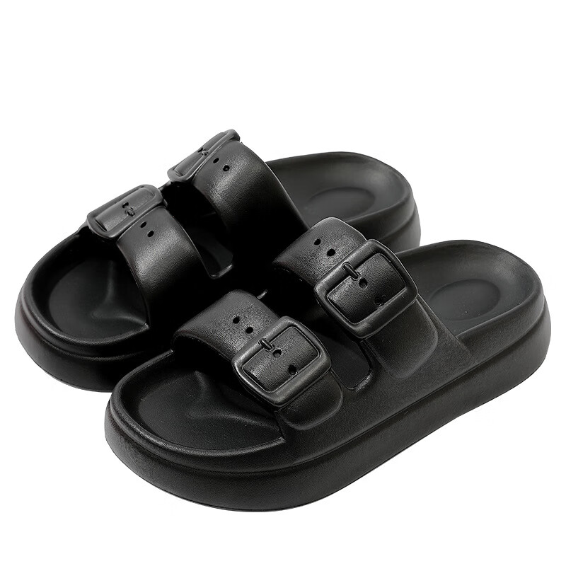 木木屋女士夏季外穿运动居家软底一字拖防滑防臭耐磨休闲月子鞋凉拖鞋 黑色【增高4CM】 37-38【偏小一码】