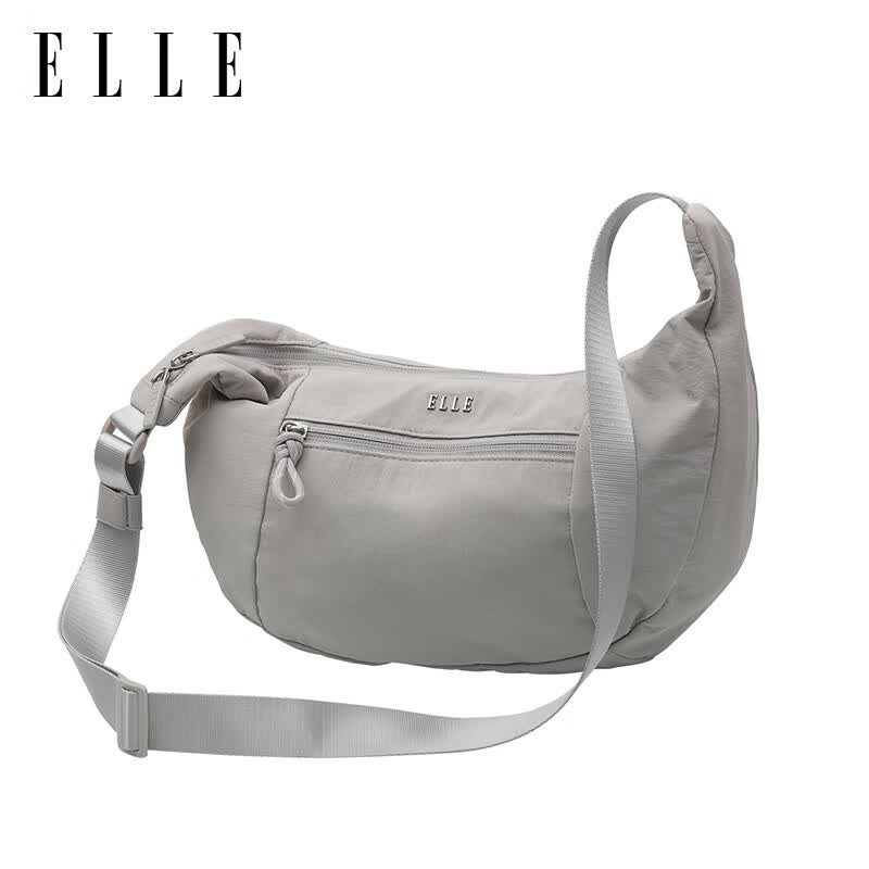 ELLE斜挎包牛角包时尚包包女单肩包挎包通勤潮流小众高级感小包腋下 浅灰色