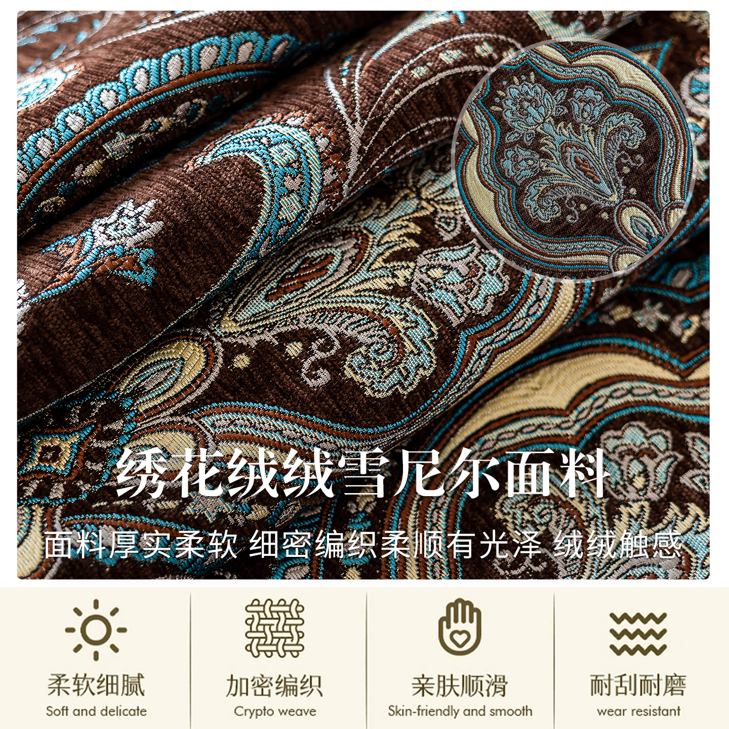 美妠斯欧式圆桌餐桌桌布2025新款轻奢高级感美式绿色客厅圆形茶几布家用 圣索菲亚-棕(吊穗款) 280cm直径适合直径200-220cm圆桌