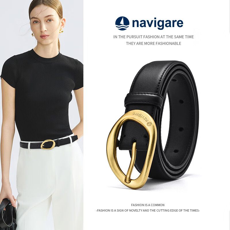 纳维凯尔（Navigare）意大利小帆船皮带女士针扣时尚休闲百搭裤腰带礼盒套装送女友礼物 时尚黑 105cm L【建议腰围80-87cm】