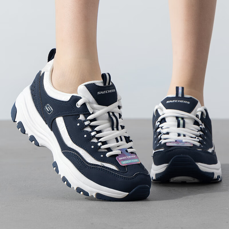 斯凯奇（Skechers）女鞋夏季2025新款厚底增高老爹鞋网面运动鞋轻便透气休闲鞋熊猫鞋 8730076-NVMT/海