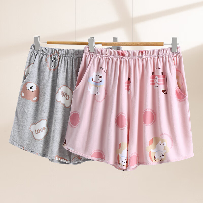 芬腾新款睡裤女夏季纯棉短裤卡通少女宽松休闲薄款全棉家居裤单裤 FX26921612浅灰 2XL 建议:145-160斤