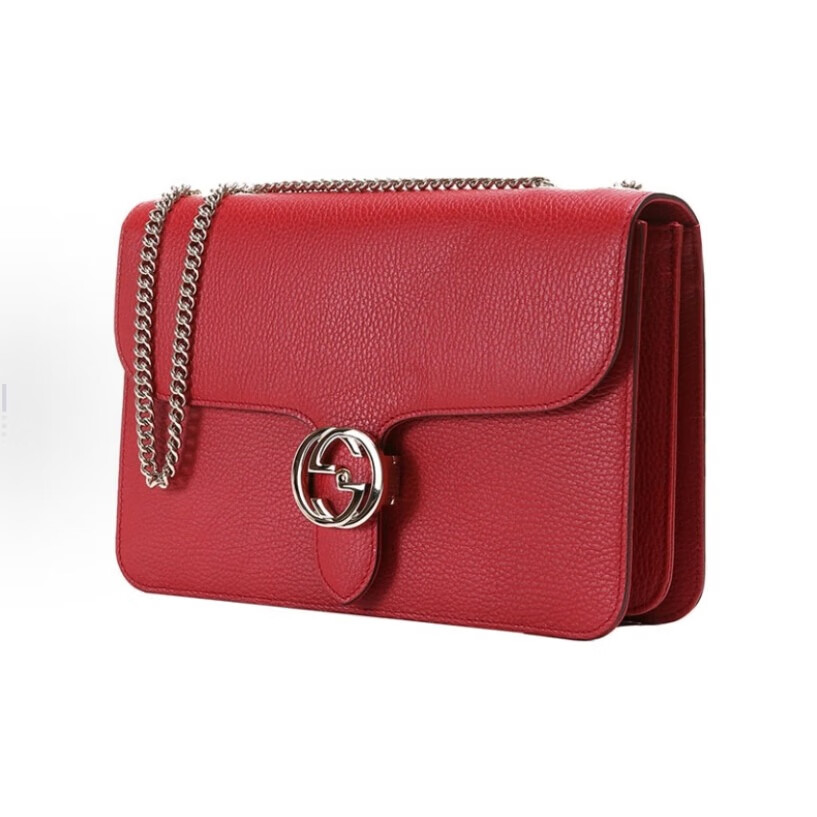 古驰（GUCCI）按扣开合荔枝纹 链条包 包女包 斜挎包 奢侈品 轻奢圣诞节510304 红色大号长28cm宽7.5cm高18.7cm