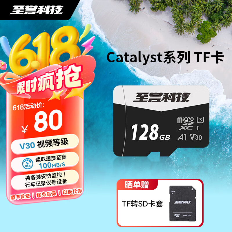 至誉科技Element系列UHS-I microSD  V30 A1存储卡 读速100MB/s 无人机运动相机安防监控内存卡 128GB（读速100MB/s）