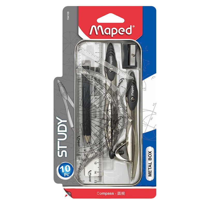 马培德（Maped）优学子经典绘图圆规 初高中考试圆规 学生制图绘图学习工具  194108CH 灰色【旗舰款/10件套】