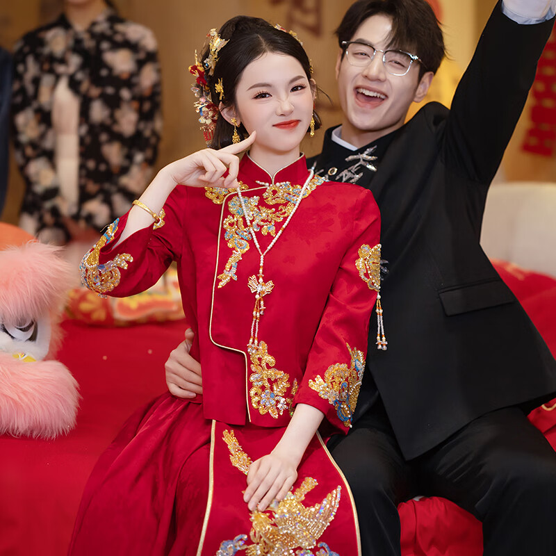 泰勒馬丁秀禾服新娘2025新款新中式結(jié)婚禮服敬酒服古裝嫁衣婚禮服 H043（僅女裝） L