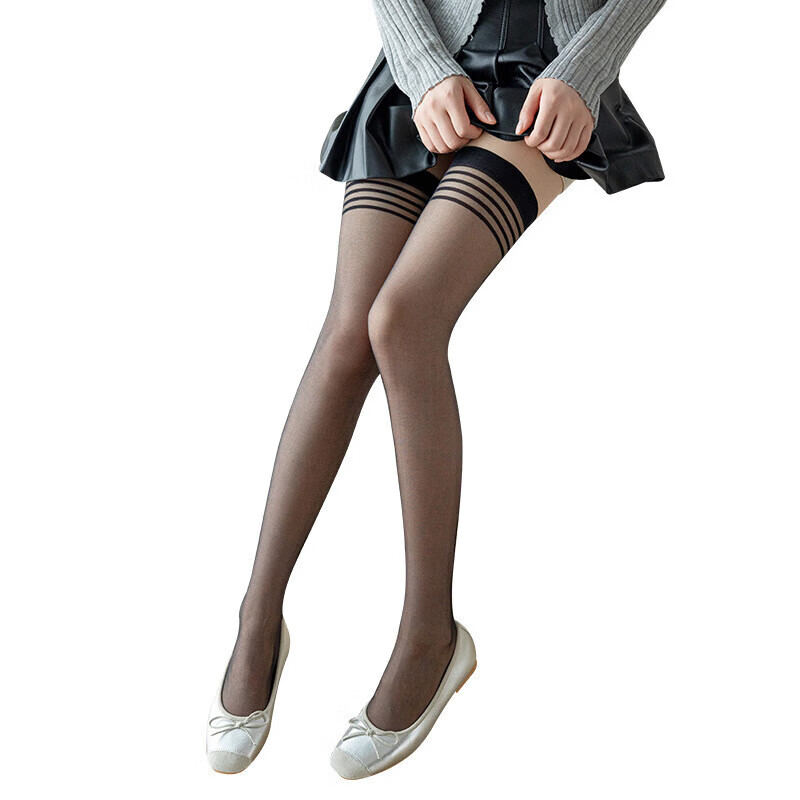 其它春夏季肉色大腿防勾丝过膝袜子长筒袜防滑四杠显瘦包芯丝丝袜 透明长筒丝袜-肤色-1双 无规格