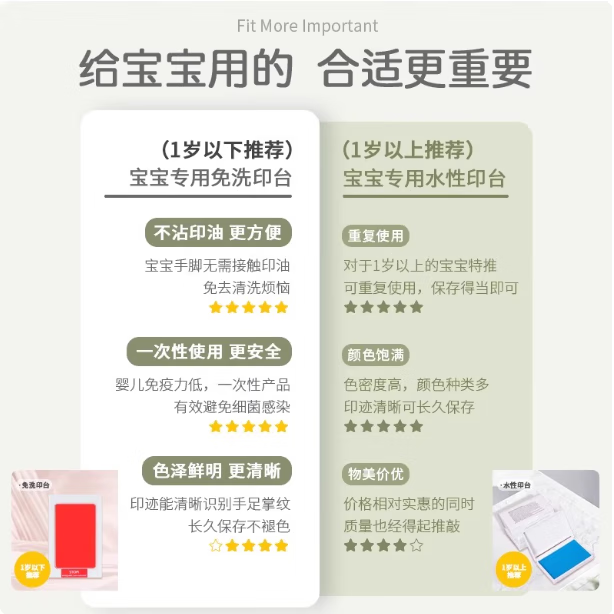 LNGA LANDGRE新生儿手足印纪念品免洗印泥小孩子专用金色红色印泥婴儿百天手脚印油盒小朋友宝宝专用手足印印台 红色款120*78mm0-24个月