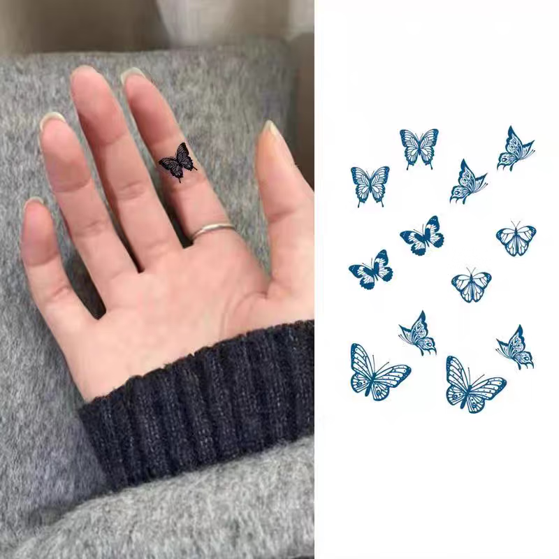 帝仕贝果汁纹身贴ins风手指小图案小清新可爱蝴蝶结女草本刺青防水持久贴纸 指尖灵蝶10张【120贴】