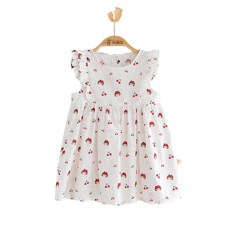 貝瑞加（Babyprints）女童連衣裙夏季純棉背心裙可愛公主裙女寶寶周歲生日禮服 櫻桃90