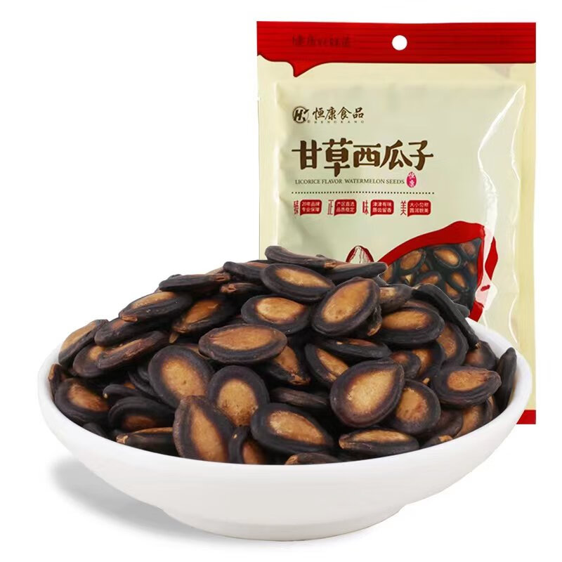 恒康甘草西瓜子108g甘草味西瓜子話梅味西瓜子炒貨休閑零食 甘草味5袋