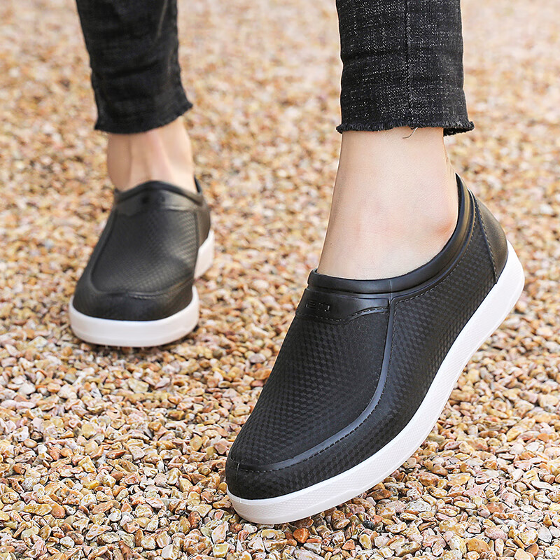 韩琳奴新款巨力短筒雨鞋女款时尚外穿雨靴低帮防水防滑水鞋厨房软底胶鞋 【巨力正品-防滑防臭】黑白色 39