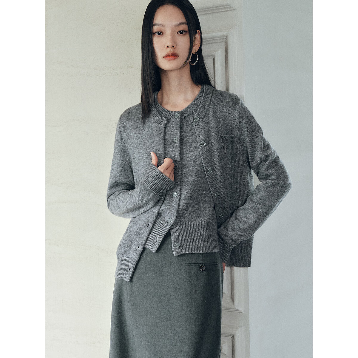 太平鸟秋冬毛针织衫集合链接新款打底无缝套衫女士开衫 开衫灰色 L