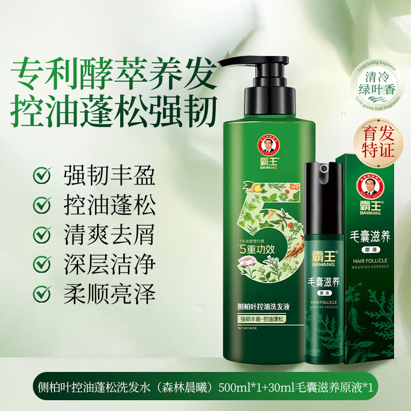 霸王强韧丰盈洗发水侧柏叶生姜洗发露防断发蓬松去屑洗头膏 500ml*1支 【强韧丰盈 控油去屑】侧柏叶洗