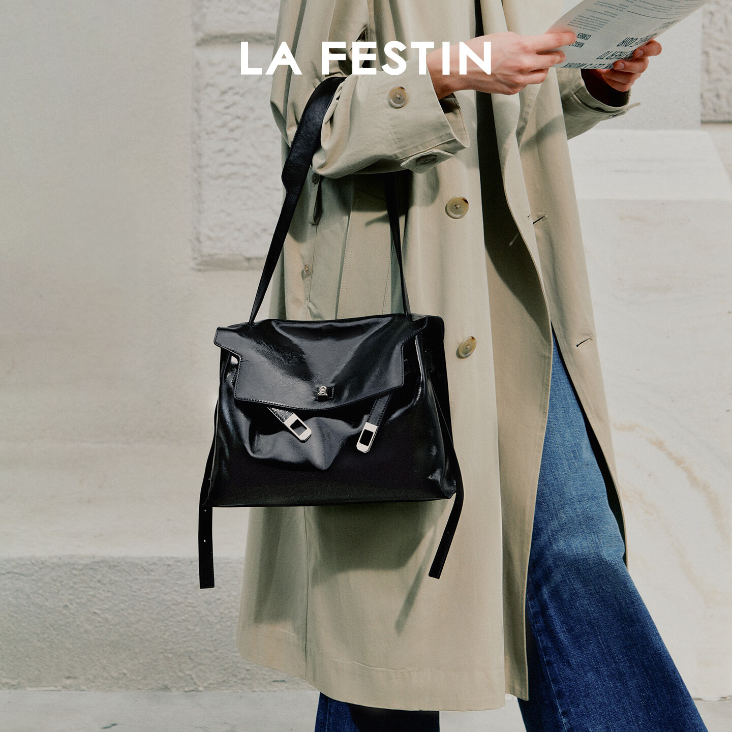 拉菲斯汀(La Festin)【徐若晗同款】抱抱包女2026新款托特腋下hobo包生日礼物送女生 慕斯黑-大号 | 可装11英寸iPad | 赠礼品袋