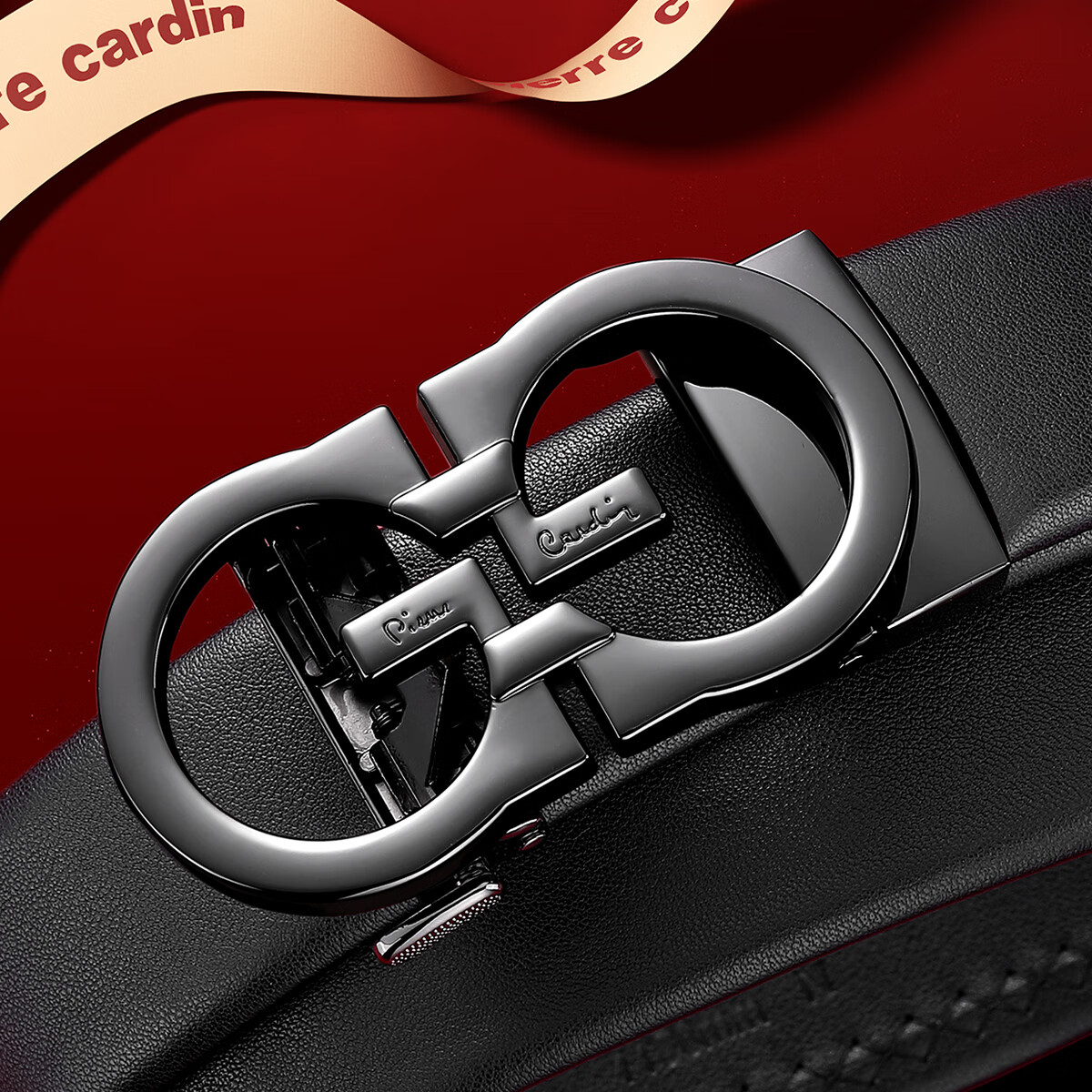 皮尔卡丹（pierre cardin）2025年最新款真皮皮带自动扣男时尚百搭男士腰带轻奢高端商务礼物 平纹枪色 专柜礼盒【真牛皮】 115cm