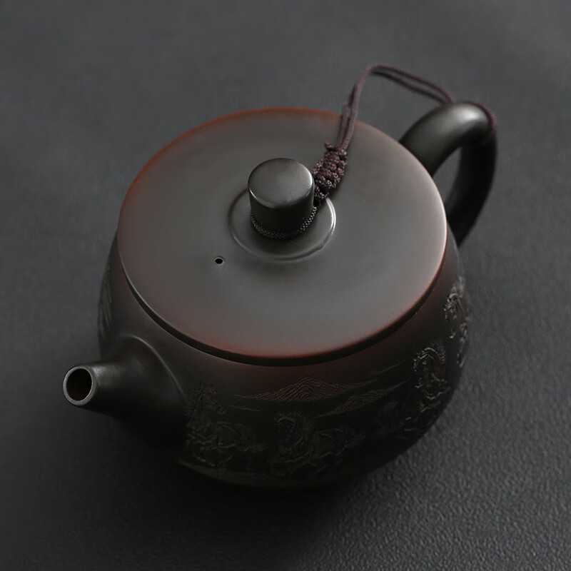 颖器紫陶壶茶壶凤鸣壶大口汉瓦壶280ml家用泡茶壶中式手工紫砂壶茶具 04紫陶汉瓦壶+2杯(礼盒装) 280ml